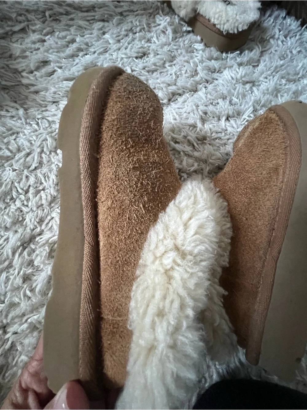 UGG Chestnut Suede Slip-On Shearling-Trim Slippers